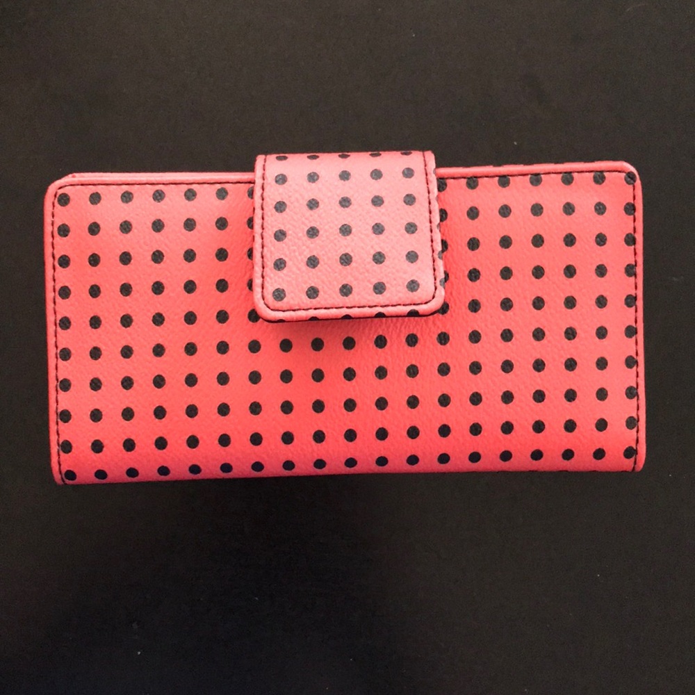 NWT Peach And Black Polka Dot Women's Wallet
